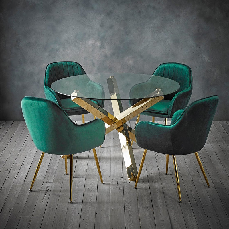 LPD Dining Table Capri Dining Table Glass Top With Gold Legs Bed Kings