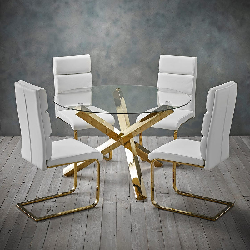 LPD Dining Table Capri Dining Table Glass Top With Gold Legs Bed Kings