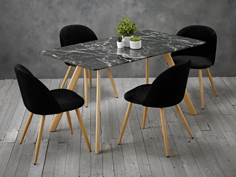 LPD Dining Table Venice Black Dining Table Marble Effect Bed Kings