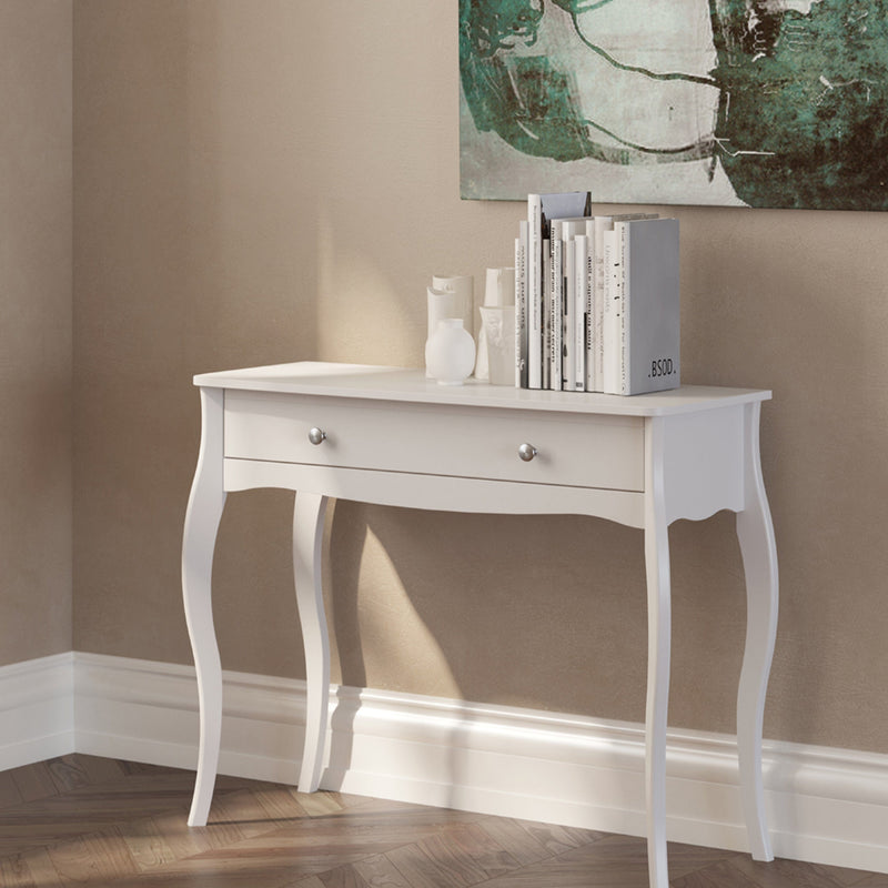 FTG Dressing Table Baroque 1 Drw Vanity White Bed Kings
