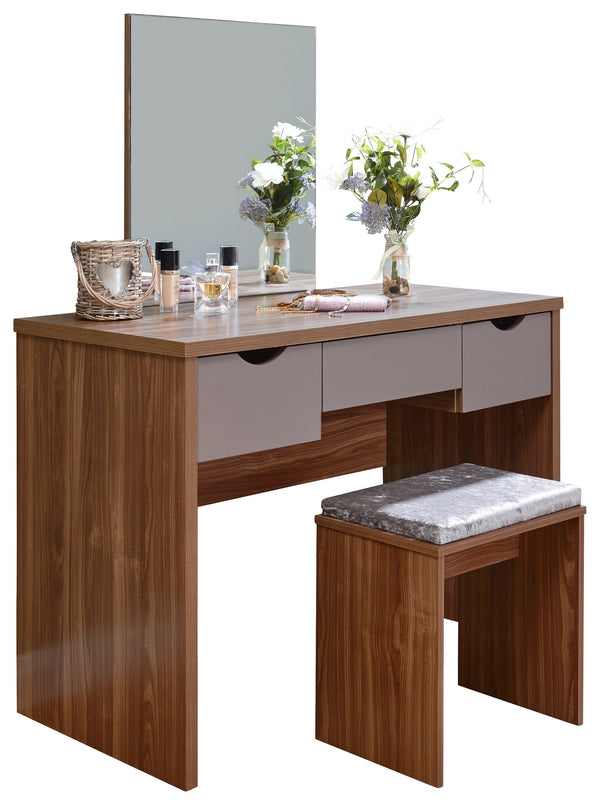 GFW Dressing Table Elizabeth Dressing Table Set  Walnut + Grey Bed Kings