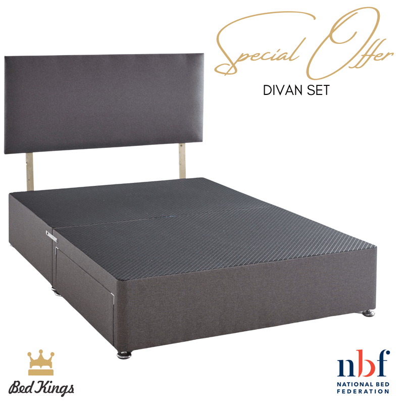 Bed Kings Fabric Bed Pocket Spring Divan Bed Set - includes Mattress & Headboard & 2 Drawers Bed Kings
