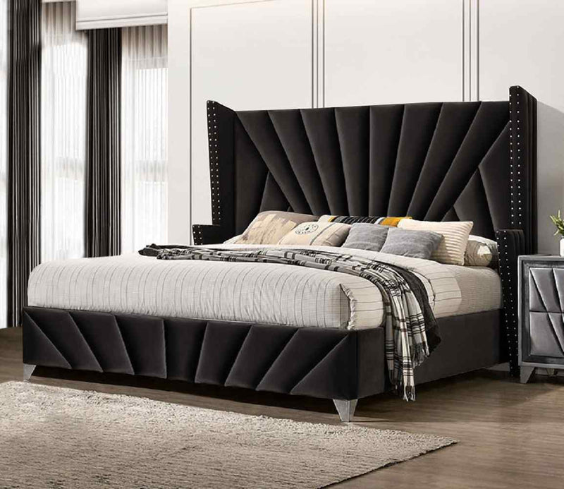 Envisage Fabric Bed Single 90cm 3ft / Black Premiere Art Deco Inspired Bed Frame - Plush Velvet - Choice Of Colours Bed Kings