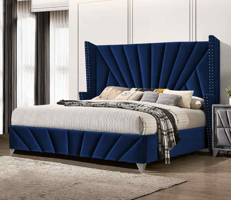 Envisage Fabric Bed Single 90cm 3ft / Blue Premiere Art Deco Inspired Bed Frame - Plush Velvet - Choice Of Colours Bed Kings