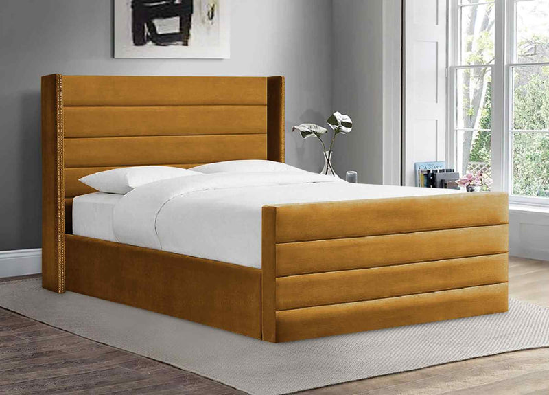 Envisage Fabric Bed Single 90cm 3ft / Mustard Enzo Bed Frame Soft Plush Velvet - choice of colours envisage Bed Kings
