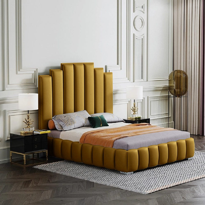 Envisage Fabric Bed Single 90cm 3ft / Mustard Leisa Bed Frame Soft Plush Velvet - Choice Of Colours Bed Kings