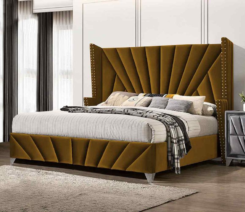 Envisage Fabric Bed Single 90cm 3ft / Mustard Premiere Art Deco Inspired Bed Frame - Plush Velvet - Choice Of Colours Bed Kings