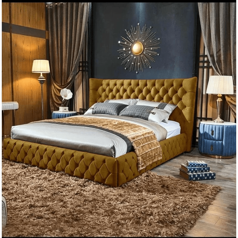 Envisage Fabric Bed Single 90cm 3ft / Mustard Royale Bed Frame Soft Plush Velvet - Choice Of Colours Bed Kings