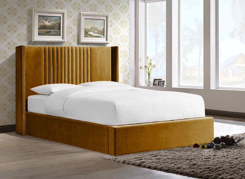 Envisage Fabric Bed Single 90cm 3ft / Mustard Timeo Bed Frame Soft Plush Velvet - Choice Of Colours - Envisage Bed Kings