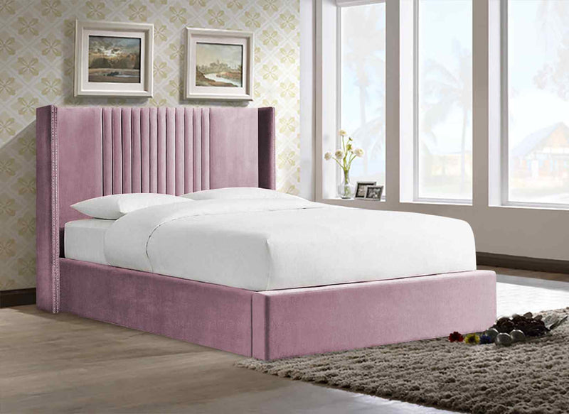 Envisage Fabric Bed Single 90cm 3ft / Pink Timeo Bed Frame Soft Plush Velvet - Choice Of Colours - Envisage Bed Kings