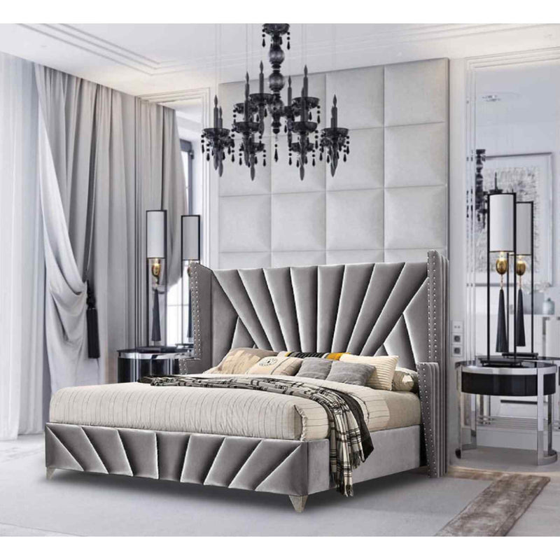 Envisage Fabric Bed Single 90cm 3ft / Silver Premiere Art Deco Inspired Bed Frame - Plush Velvet - Choice Of Colours Bed Kings