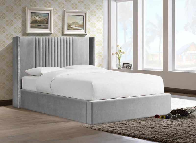 Envisage Fabric Bed Single 90cm 3ft / Silver Timeo Bed Frame Soft Plush Velvet - Choice Of Colours - Envisage Bed Kings
