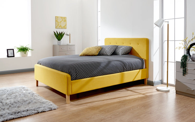 GFW Fabric Bed Double 135cm 4ft 6in Ashbourne Fabric Upholstered Bed Mustard Bed Kings