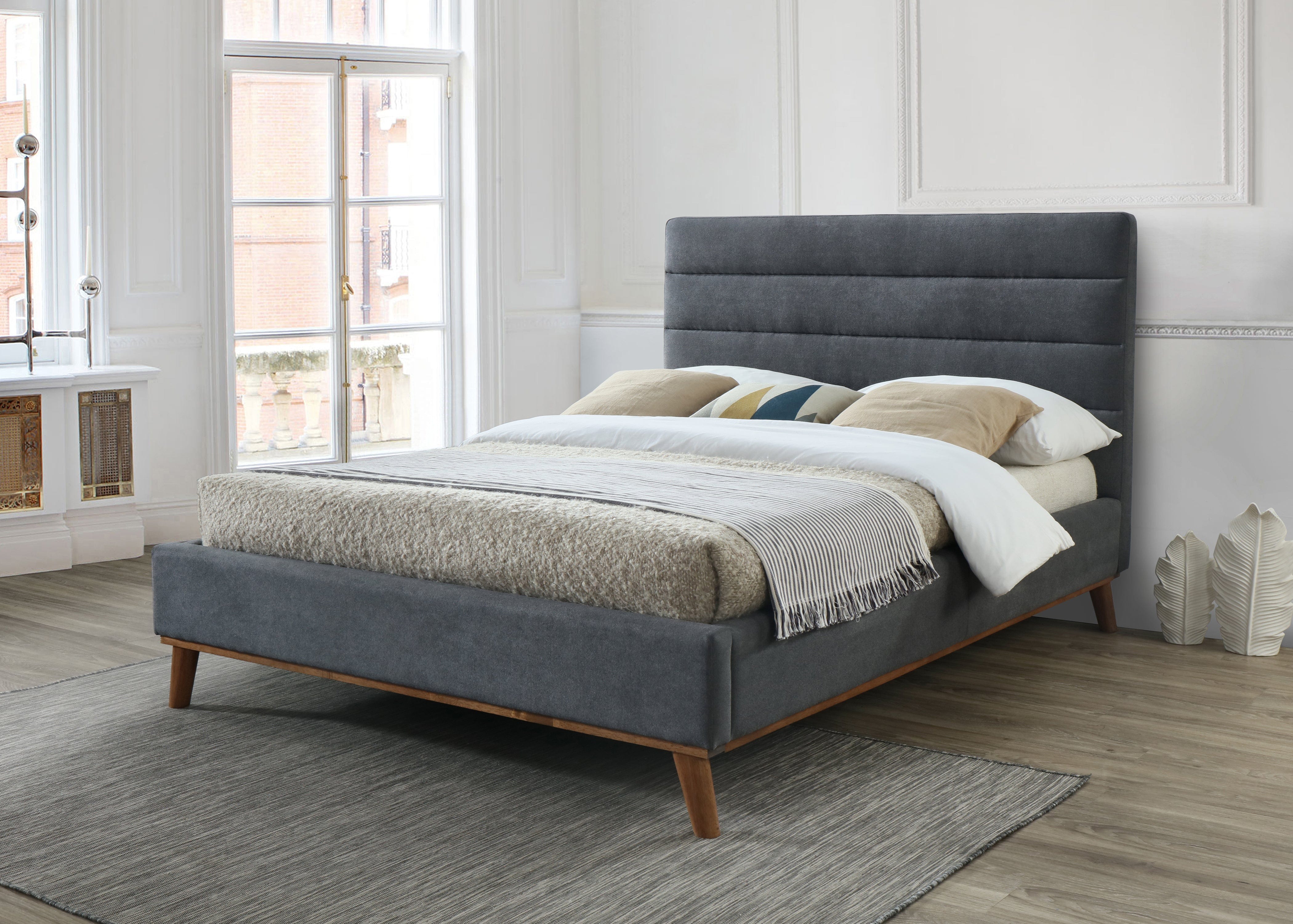 Time Living Fabric Bed Mayfair Bed Frame - Dark Grey Bed Kings
