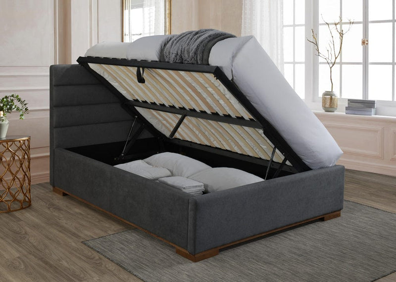 Time Living Fabric Bed Mayfair Ottoman Storage Bed Frame - Dark Grey Bed Kings