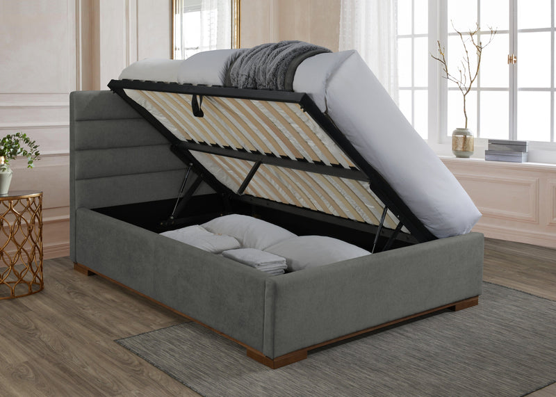 Time Living Fabric Bed Mayfair Ottoman Storage Bed Frame - Light Grey Bed Kings