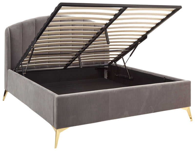 GFW Fabric Storage Bed Pettine End Lift Ottoman Bed - Grey & Gold Bed Kings