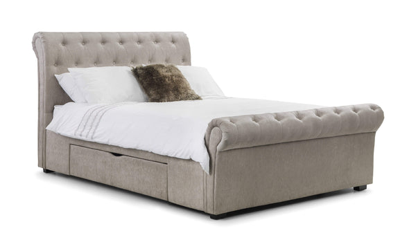 Julian Bowen Fabric Storage Bed King 150cm 5ft Ravello 2 Drawer Fabric Storage Bed - Mink Chenille Bed Kings