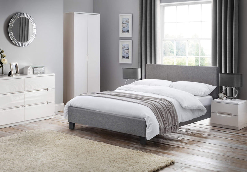 Julian Bowen Fabric Storage Bed King 150cm 5ft Rialto Lift-Up Storage Bed In Linen Fabric - Light Grey Bed Kings