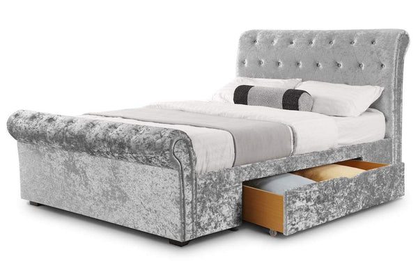 Julian Bowen Fabric Storage Bed King 150cm 5ft Verona 2 Drawer Storage Bed Silver Crush - Verona - Silver Crush Bed Kings