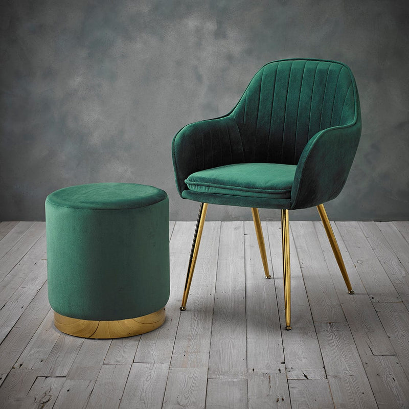 LPD Footstool Lara Pouffe Forest Green Velvet (Pack of 1) Bed Kings