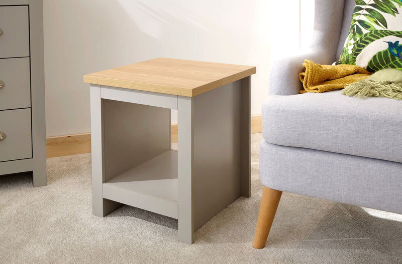 GFW Lamp Table Lancaster Side Table With Shelf Grey Bed Kings