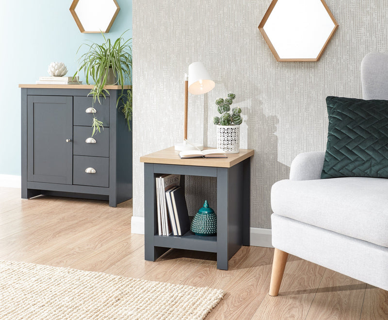 GFW Lamp Table Lancaster Side Table With Shelf Slate Blue Bed Kings