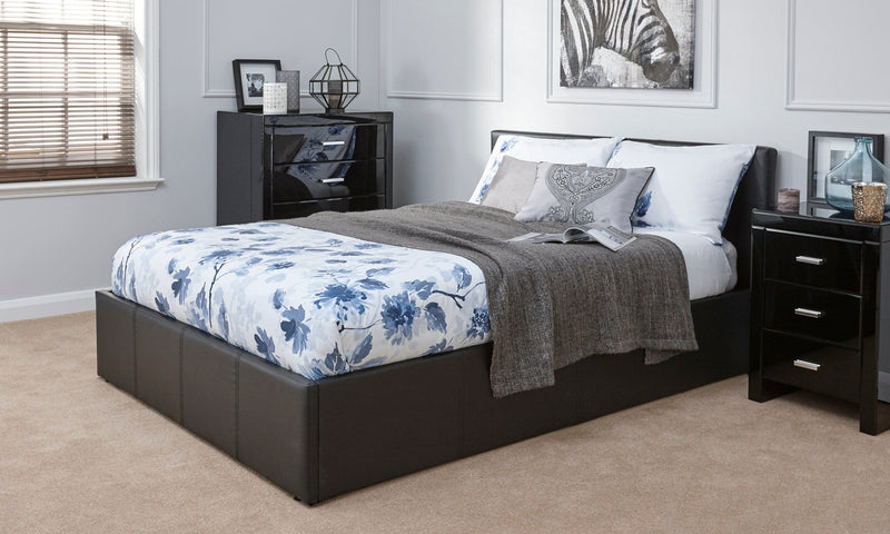 GFW Leather Storage Bed End Lift Ottoman Bed Black Bed Kings
