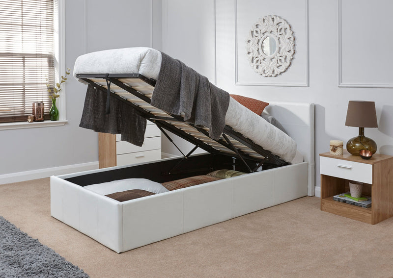 GFW Leather Storage Bed End Lift Ottoman Bed White Bed Kings