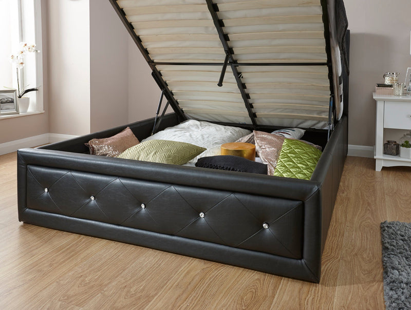 GFW Leather Storage Bed Hollywood Gas Lift Black Bed Kings