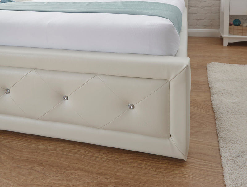 GFW Leather Storage Bed Hollywood Gas Lift White Bed Kings