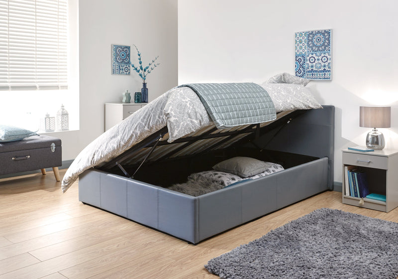 GFW Leather Storage Bed Side Lift Ottoman Bed Grey Pu Bed Kings