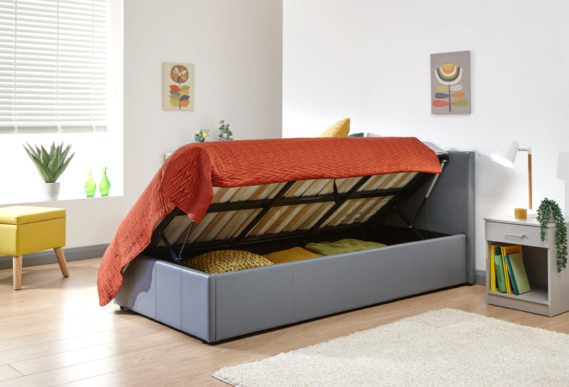 GFW Leather Storage Bed Side Lift Ottoman Bed Grey Pu Bed Kings