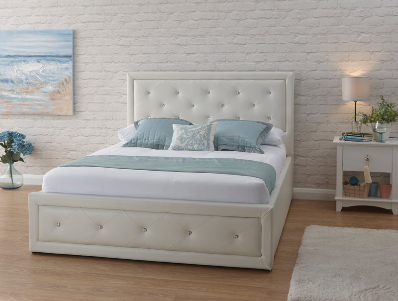 GFW Leather Storage Bed Single 90cm 3ft Hollywood Ottoman White Bed Kings
