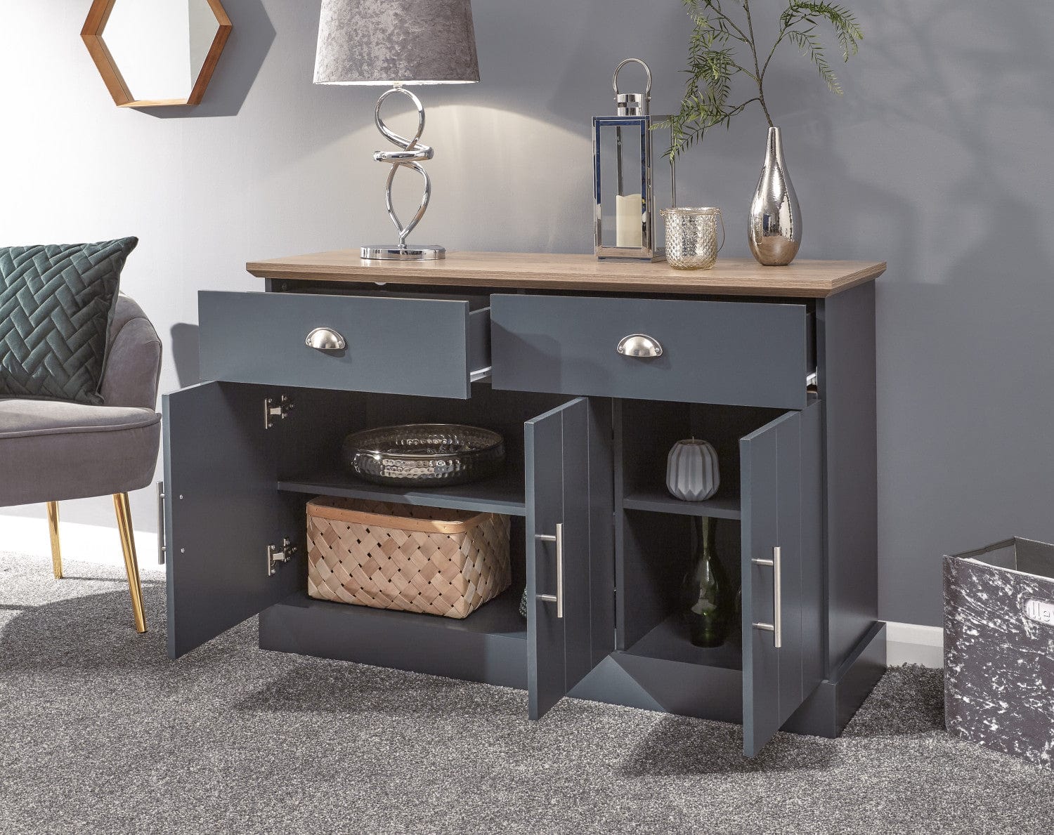 GFW Living Room Set Kendal Large 4 Piece Living Room Set - Slate Blue Bed Kings