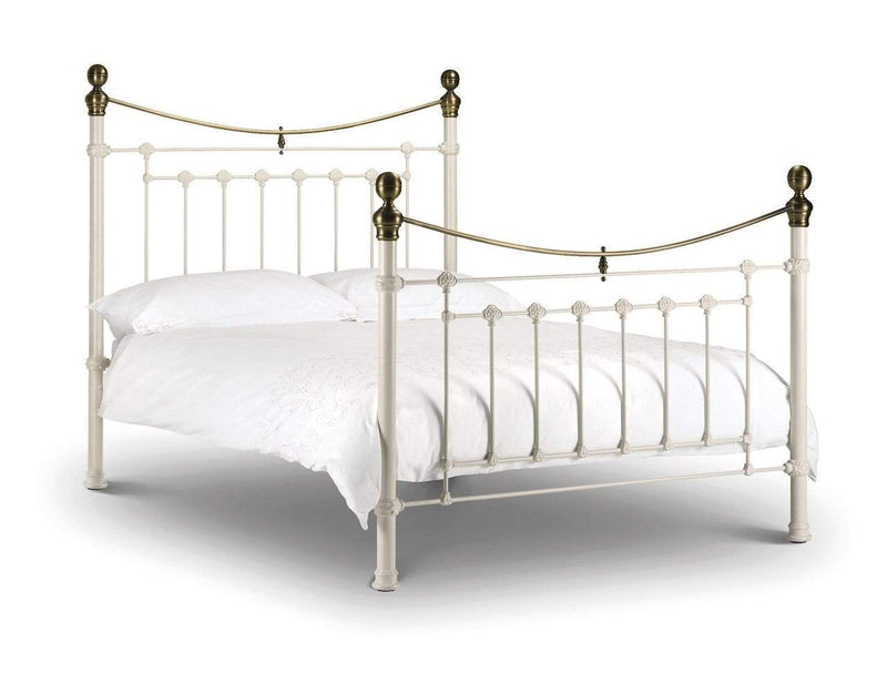Julian Bowen Metal Bed Victoria Stone White Bed Metal Bed - Stone White With Brass Bed Kings