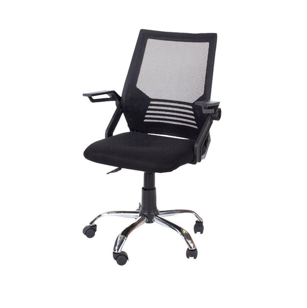 Core Products Office Chair Loft Home Office - Study Chair With Arms, Black Mesh Back, Black Fabric Seat & Chrome Base - Black/Chrome Bed Kings