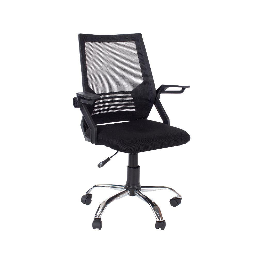 Core Products Office Chair Loft Home Office - Study Chair With Arms, Black Mesh Back, Black Fabric Seat & Chrome Base - Black/Chrome Bed Kings