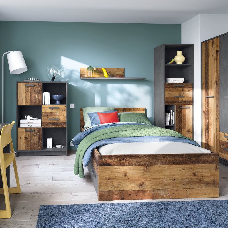 FTG Shelf Brooklyn Shelf in Walnut and Dark Matera Grey Bed Kings