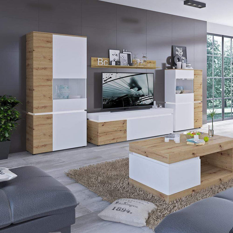FTG Shelving Unit Luci Bright - Luci 160 cm wall shelf in White and Oak Bed Kings