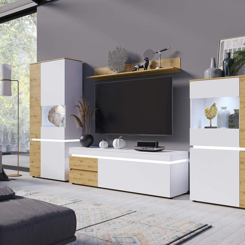 FTG Shelving Unit Luci Bright - Luci 160 cm wall shelf in White and Oak Bed Kings