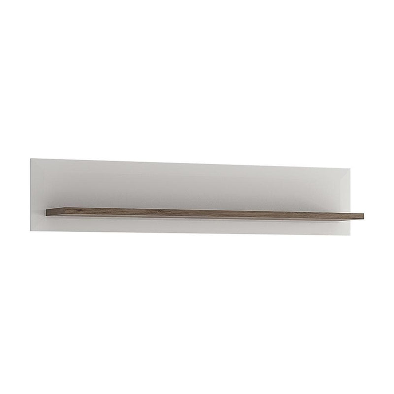 FTG Shelving Unit Toronto - 125cm Wall shelf - White High Gloss with San Remo Oak inset Bed Kings