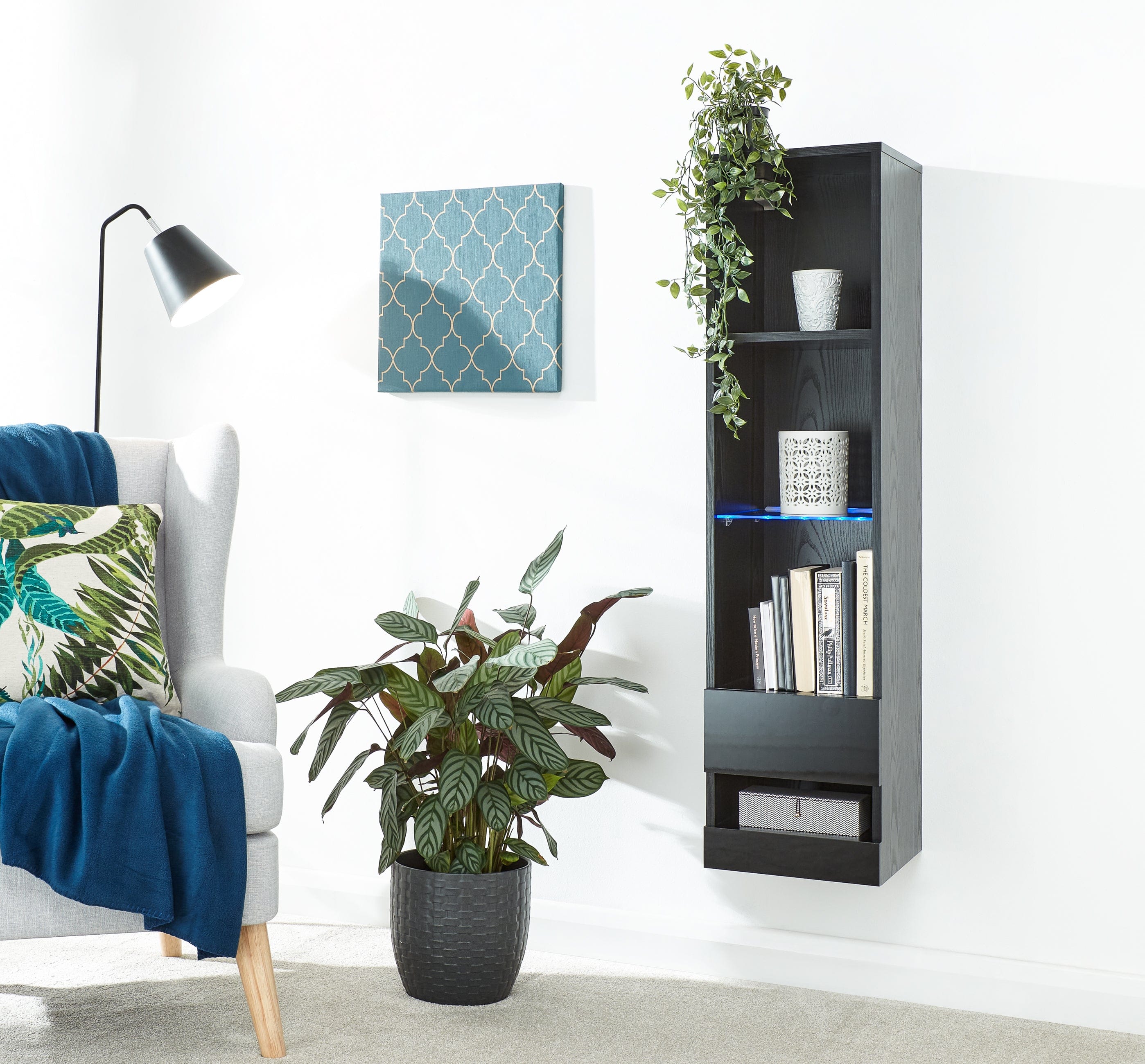 GFW Shelving Unit Galicia Tall Shelf Unit With Led Black Bed Kings