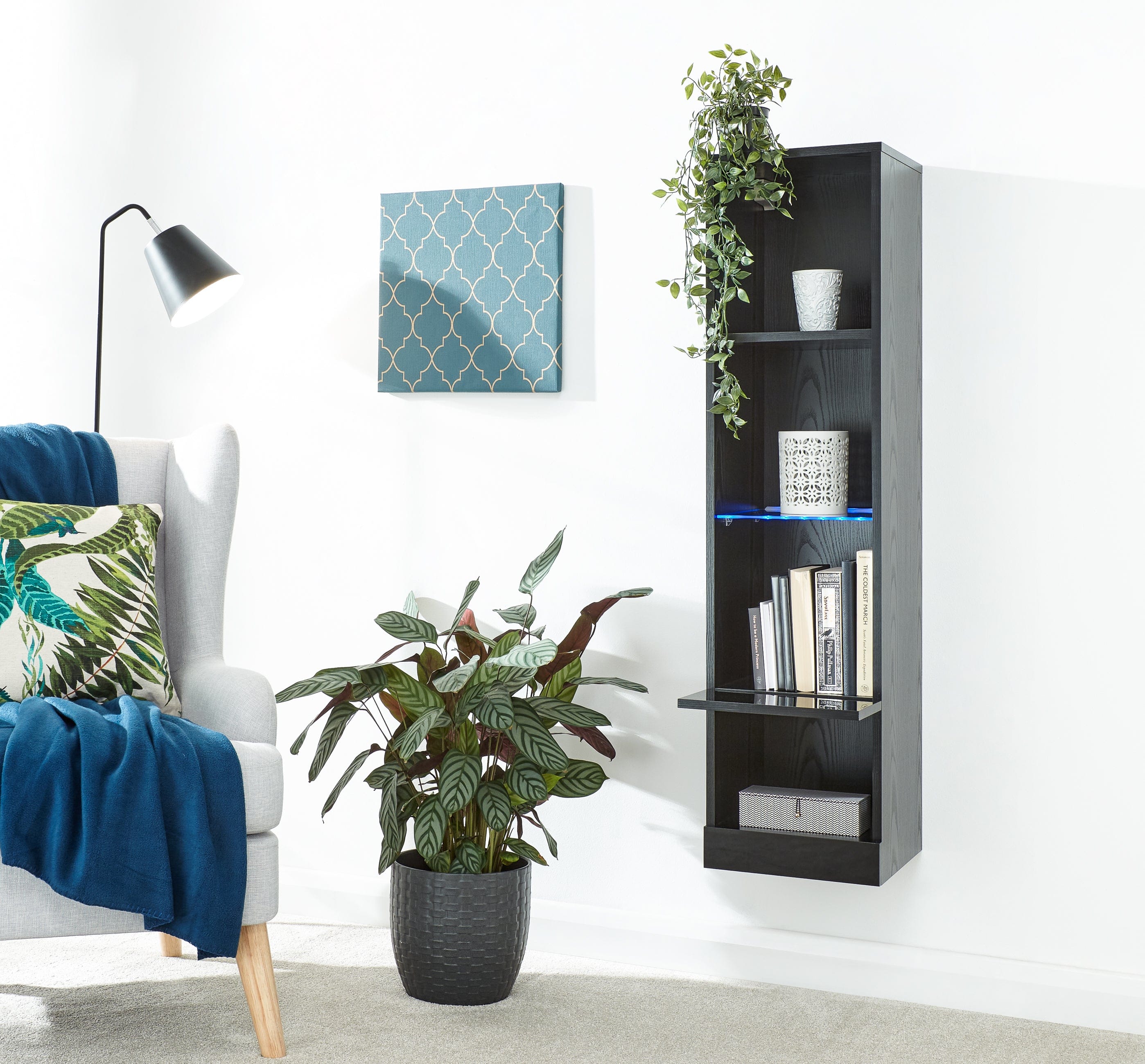 GFW Shelving Unit Galicia Tall Shelf Unit With Led Black Bed Kings