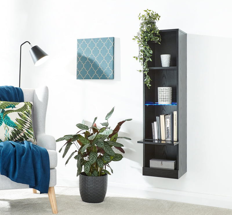 GFW Shelving Unit Galicia Tall Shelf Unit With Led Black Bed Kings