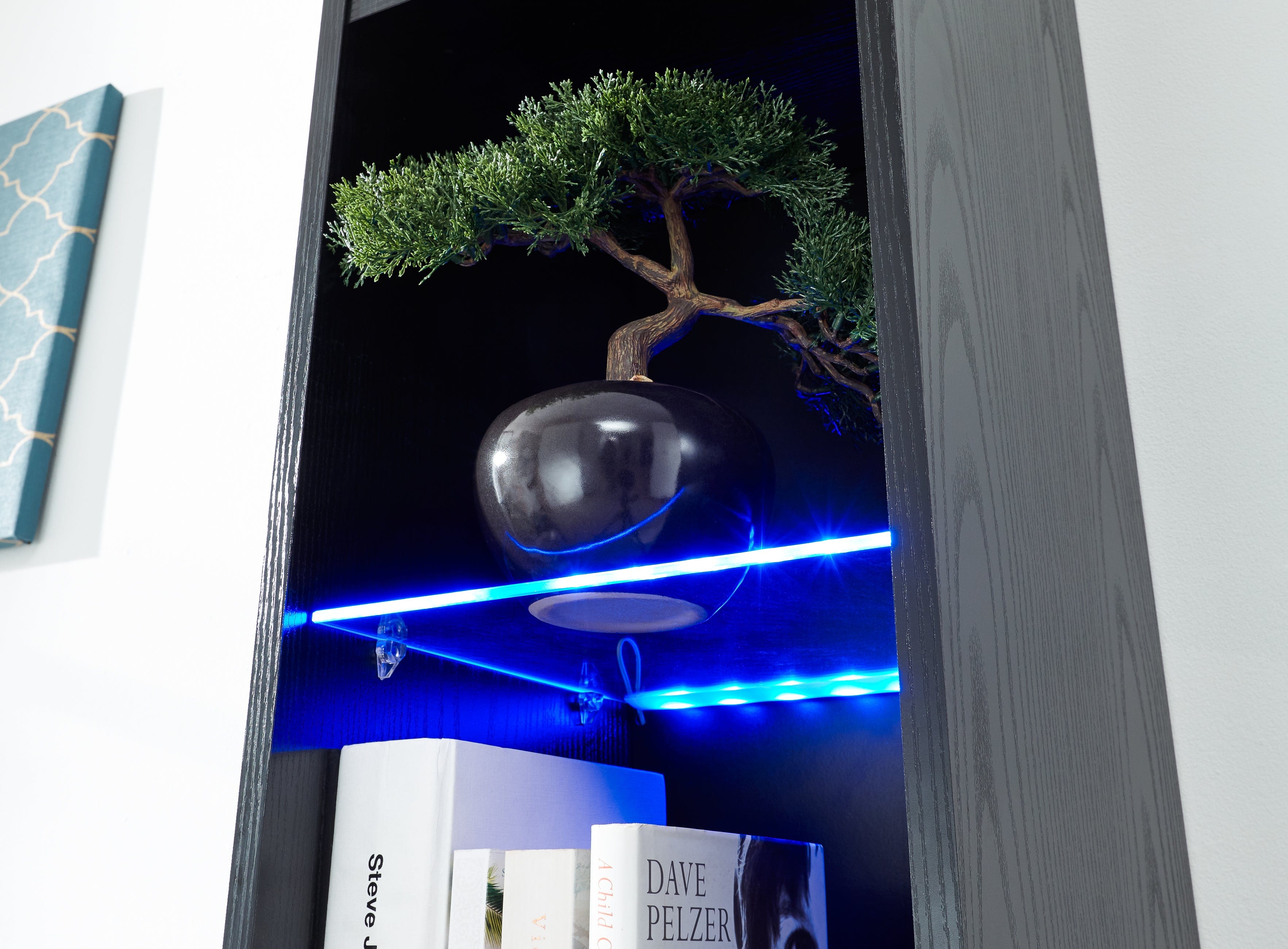 GFW Shelving Unit Galicia Tall Shelf Unit With Led Black Bed Kings