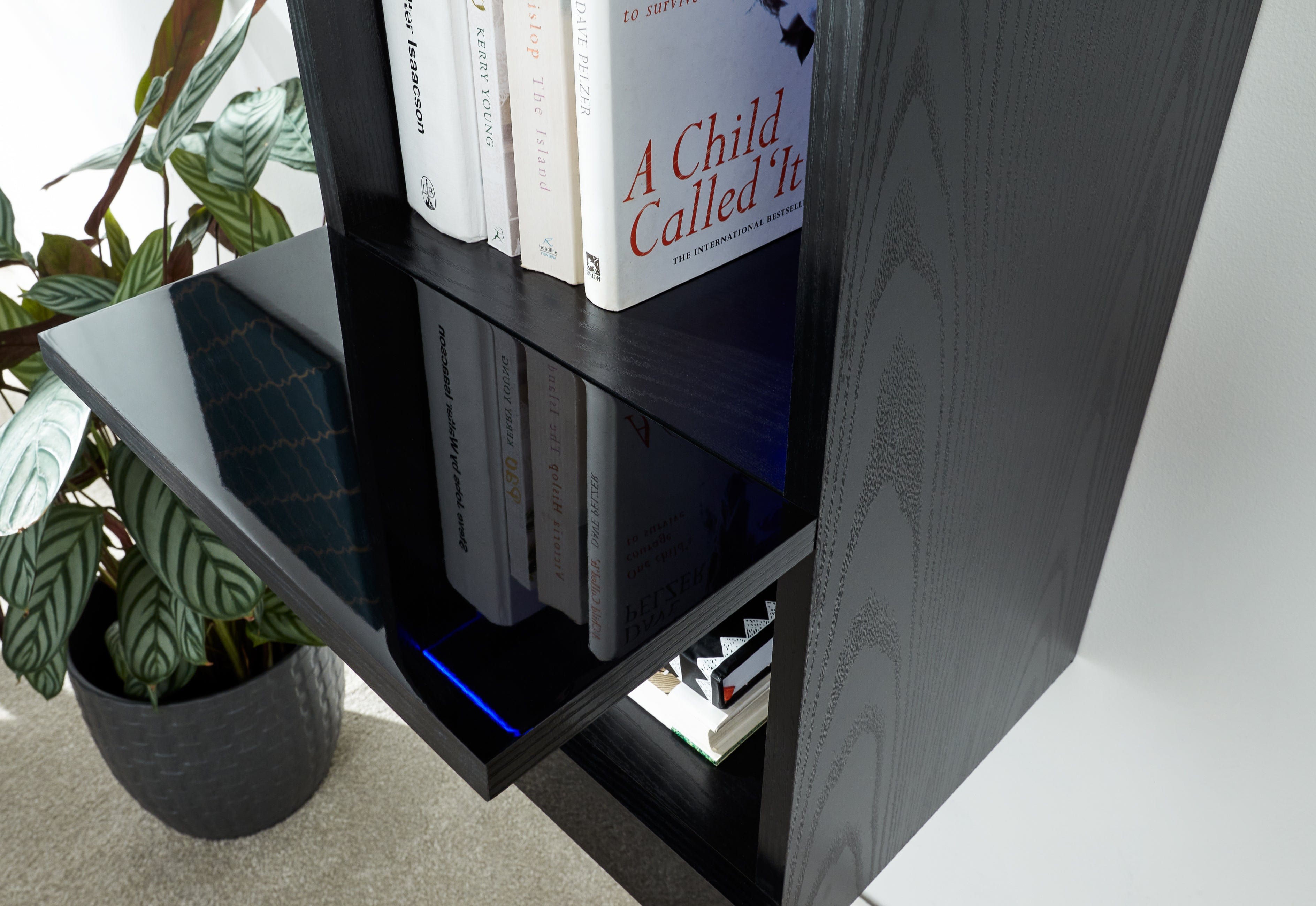 GFW Shelving Unit Galicia Tall Shelf Unit With Led Black Bed Kings