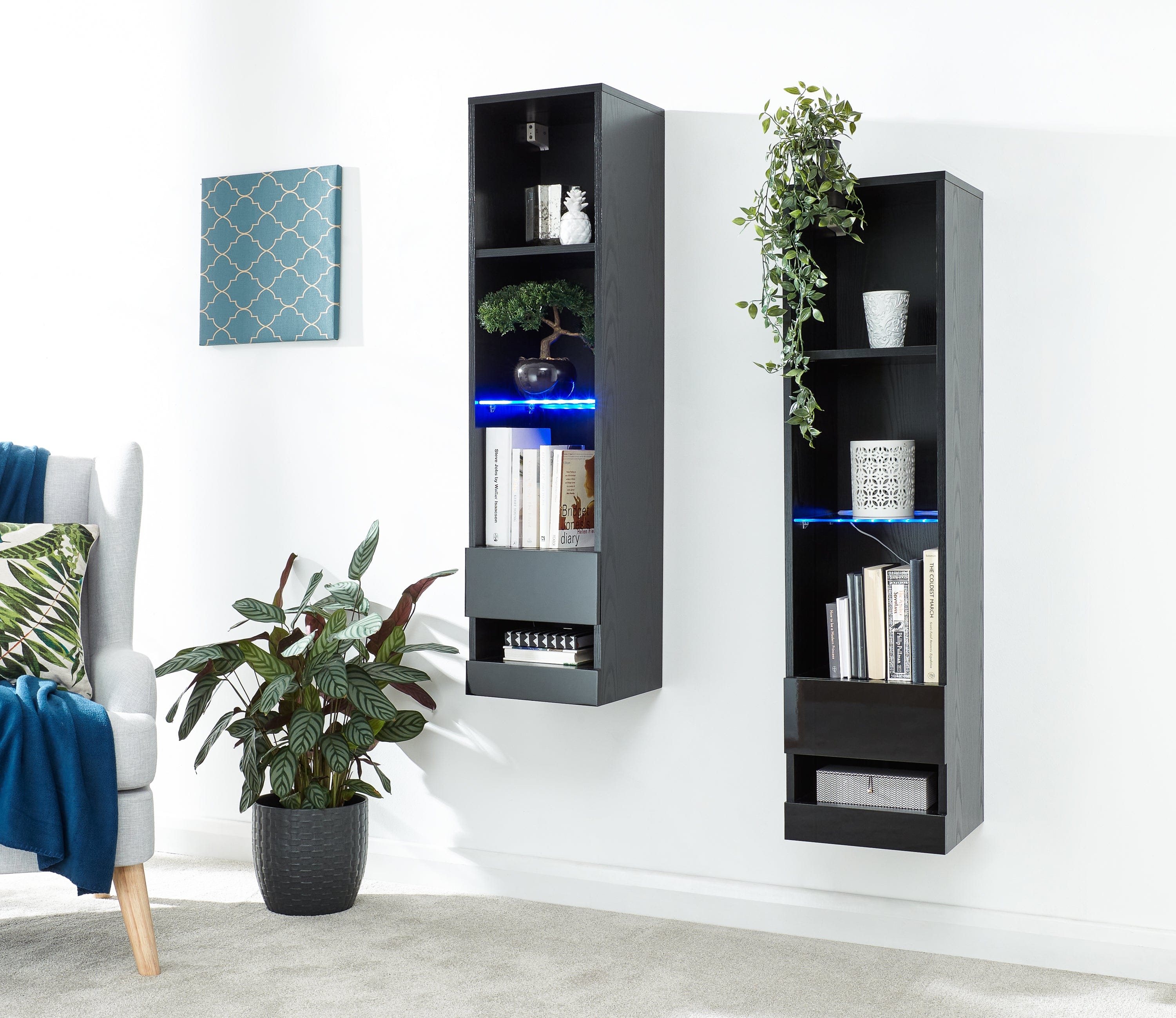 GFW Shelving Unit Galicia Tall Shelf Unit With Led Black Bed Kings