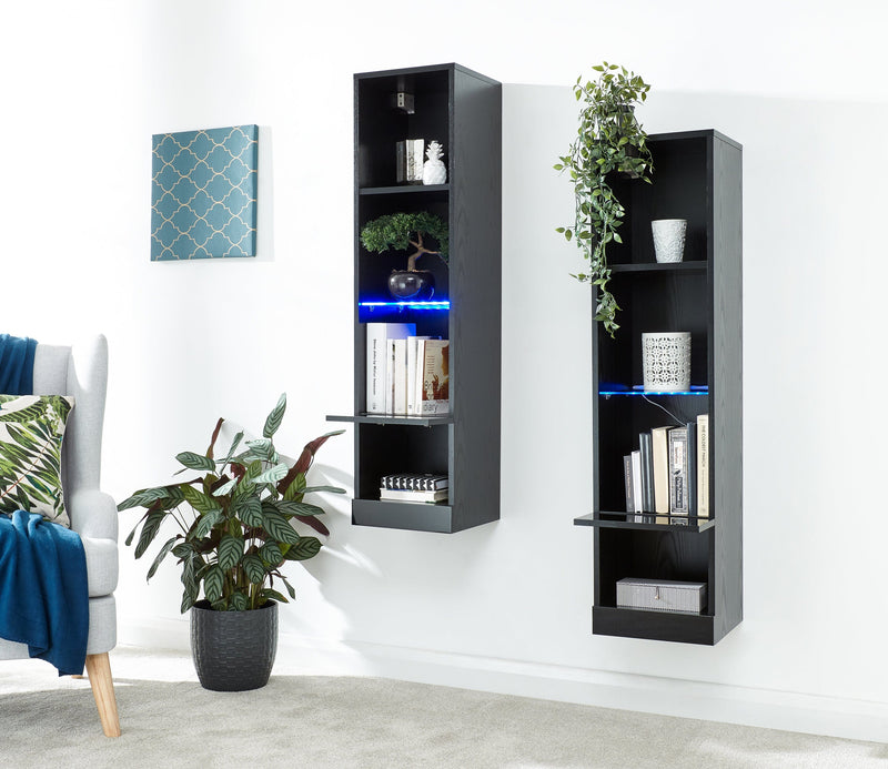 GFW Shelving Unit Galicia Tall Shelf Unit With Led Black Bed Kings