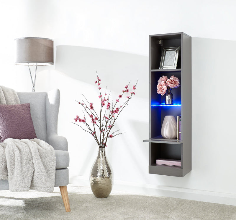 GFW Shelving Unit Galicia Tall Shelf Unit With Led Grey Bed Kings